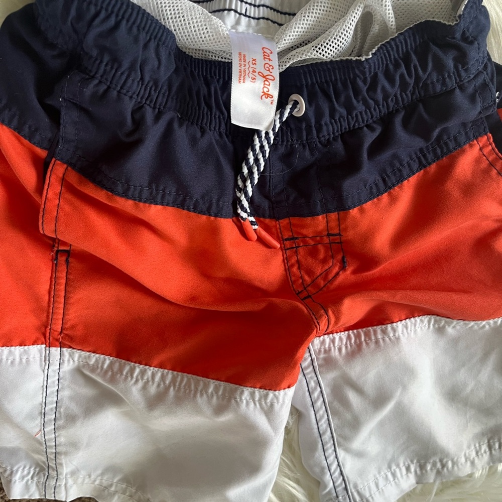 Cat & Jack Tricolor Swim Shorts - Navy, Orange, and White
